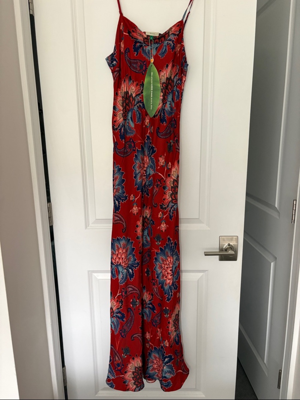 NWT FARM Rio Red Floral Slip Jumpsuit with Blue Accents